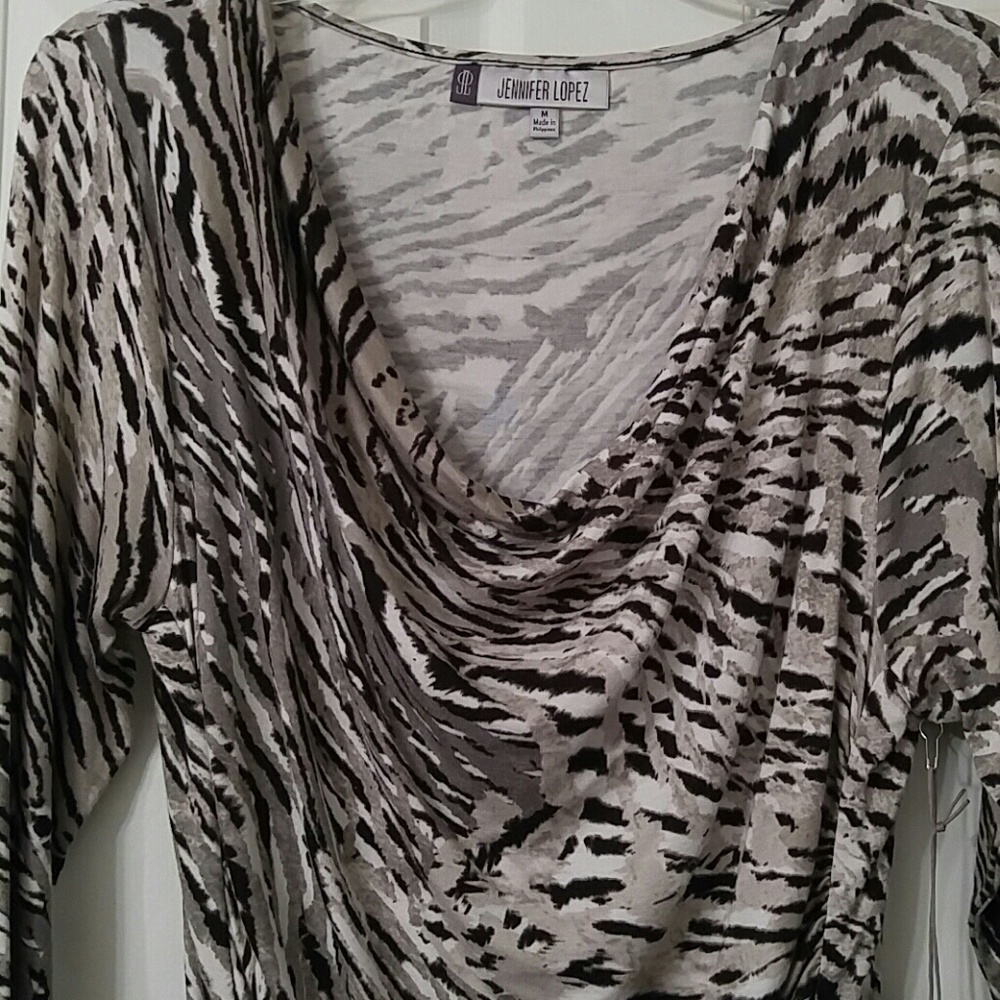 Jennifer Lopez Black and White Animal Print Drape Neck Top - Picture 2 of 6